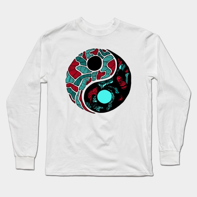 Turqred Abstract Yin Yang Long Sleeve T-Shirt by kenallouis